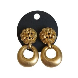 Vintage Anne Klein Gold Toned Metal Door Knocker Post Back Statement Earrings